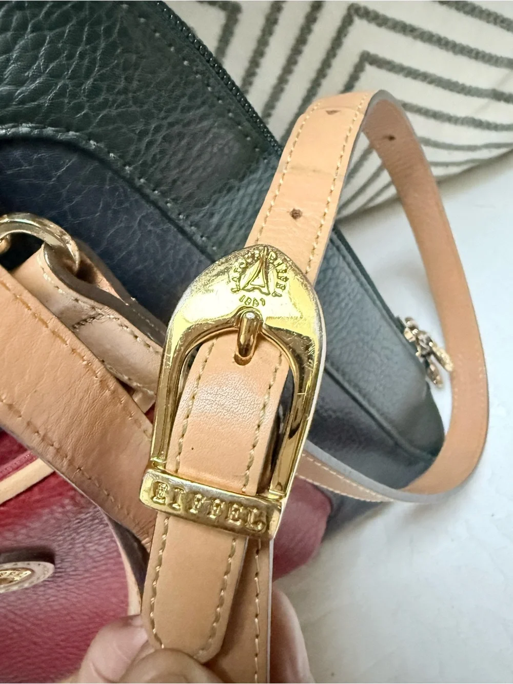 La Tour Eiffel Vintage  Tri Color Pebbled Leather Satchel with Matching Wallet